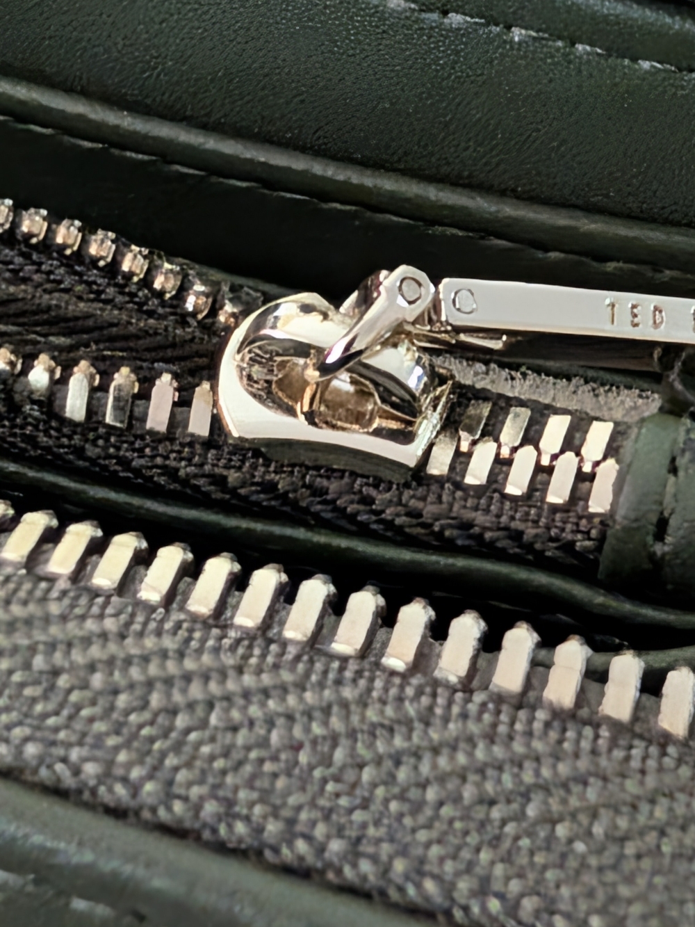 Ted Baker Green Leather Wallet with  Gold Logo Zip Around.